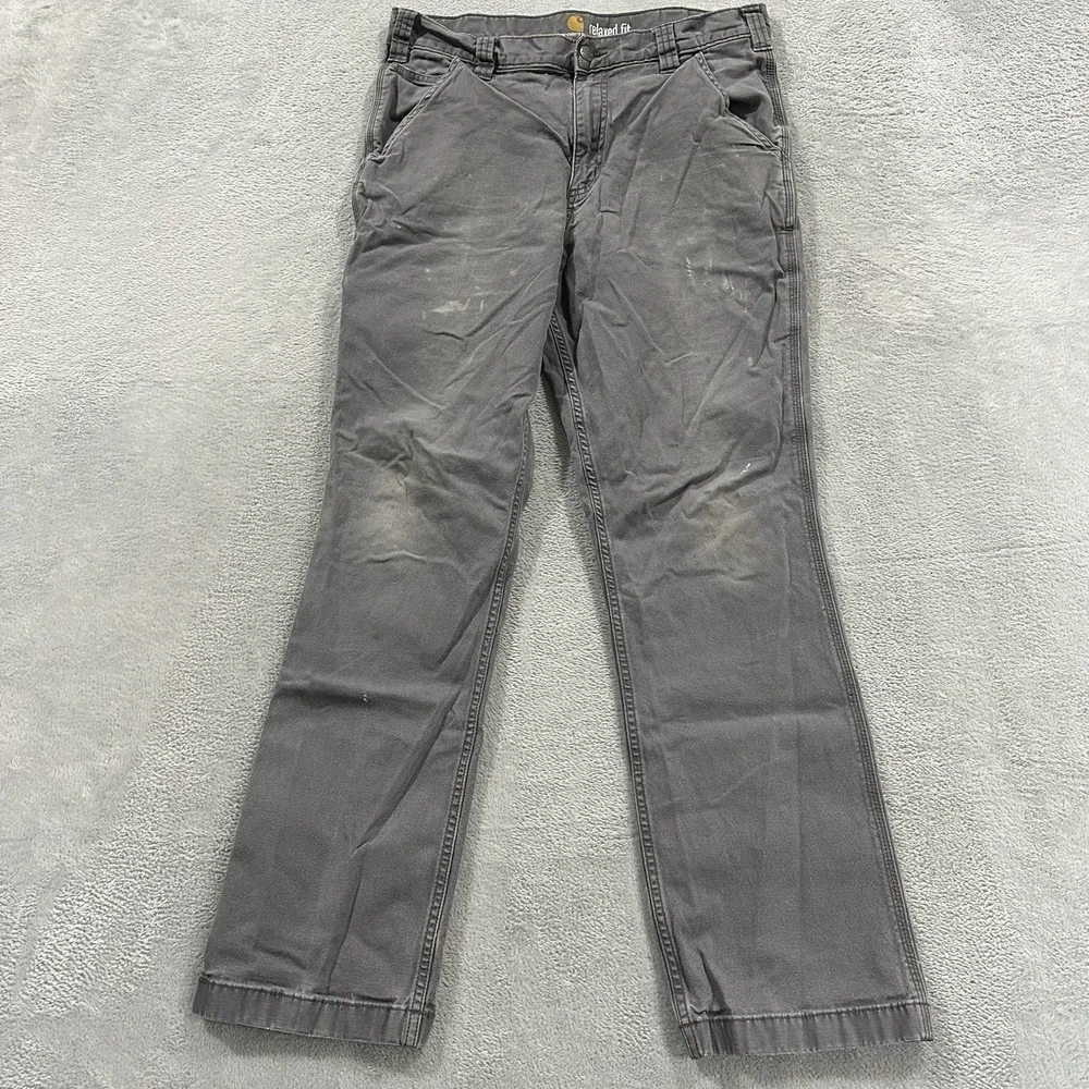 Carhartt Rugged Flex Pants Mens 33x31* Relaxed Fit Canvas Distressed Work Gray